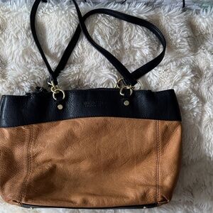 American Leather Co. Black and Brown Leather Two-Tone Tote